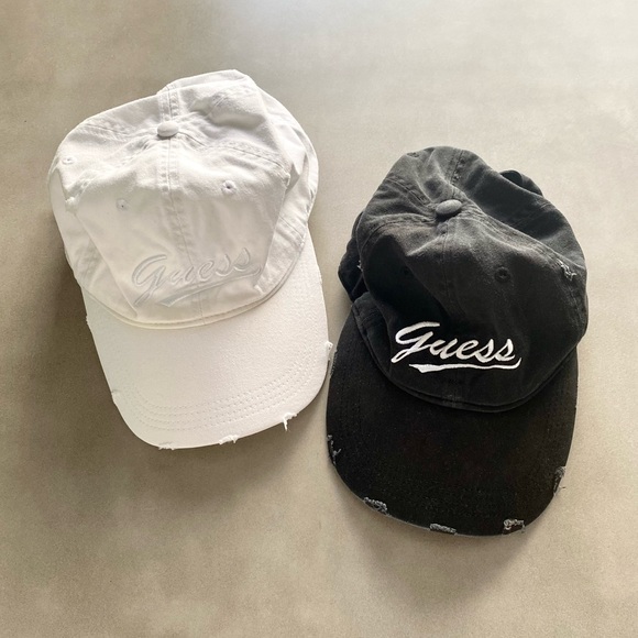 GUESS Athletic Distressed Black & White Baseball Cap Bundle Lot (X2) One Size - Picture 4 of 9